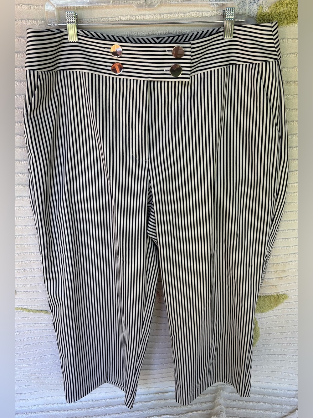 Chico's Ultimate Fit Sailor Stripe Cropped Pant Sz 2.5 (L 14) Navy White NWOT